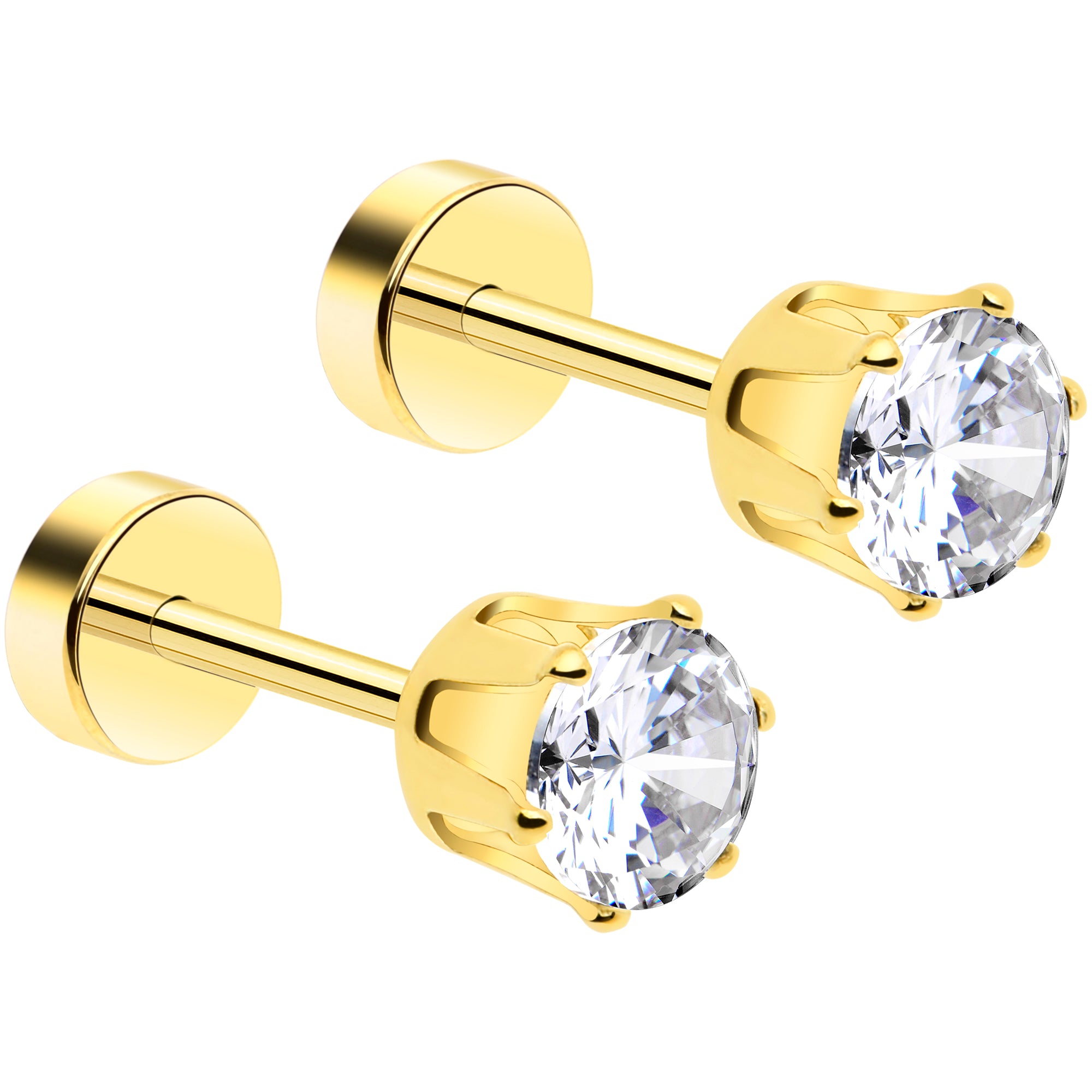 Eight Petals Round CZ 4mm Center CZ Prong Set Solid 14k Yellow Gold Screw Back Studs Earrings, Women's hotsell 8 Petals Clematis Shape Flower Studs