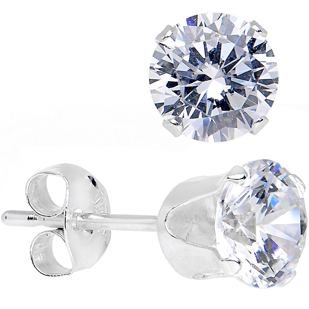 Pair of 316L Surgical Steel Stud Earrings with Clear Round CZ