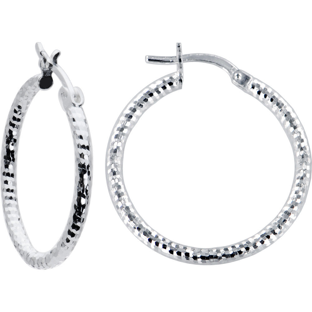 925 Sterling Silver 3/4 Inch Diamond Cut Hoop Earrings