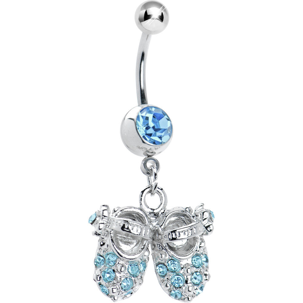 Aqua Jeweled Baby Shoes Belly Ring