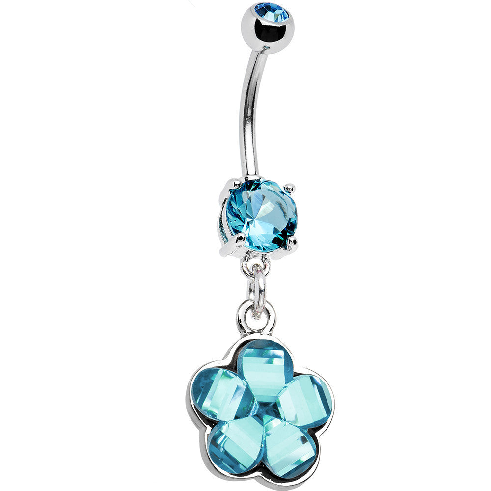 Aqua Gem Blossoming Flower Dangle Belly Ring