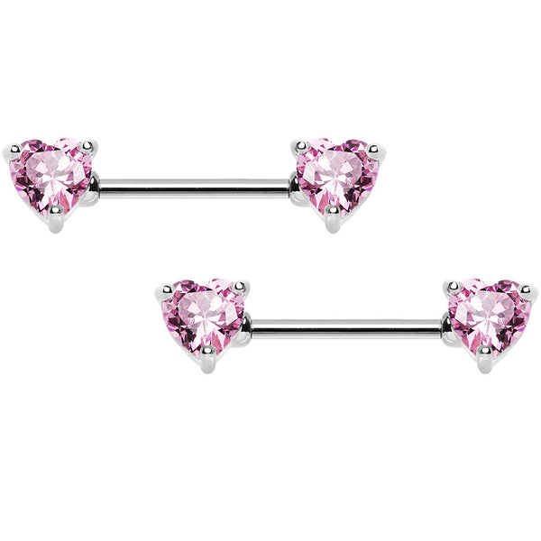 Y2K Bling Pink Hearts Crystals Barbell Nipple Rings Set
