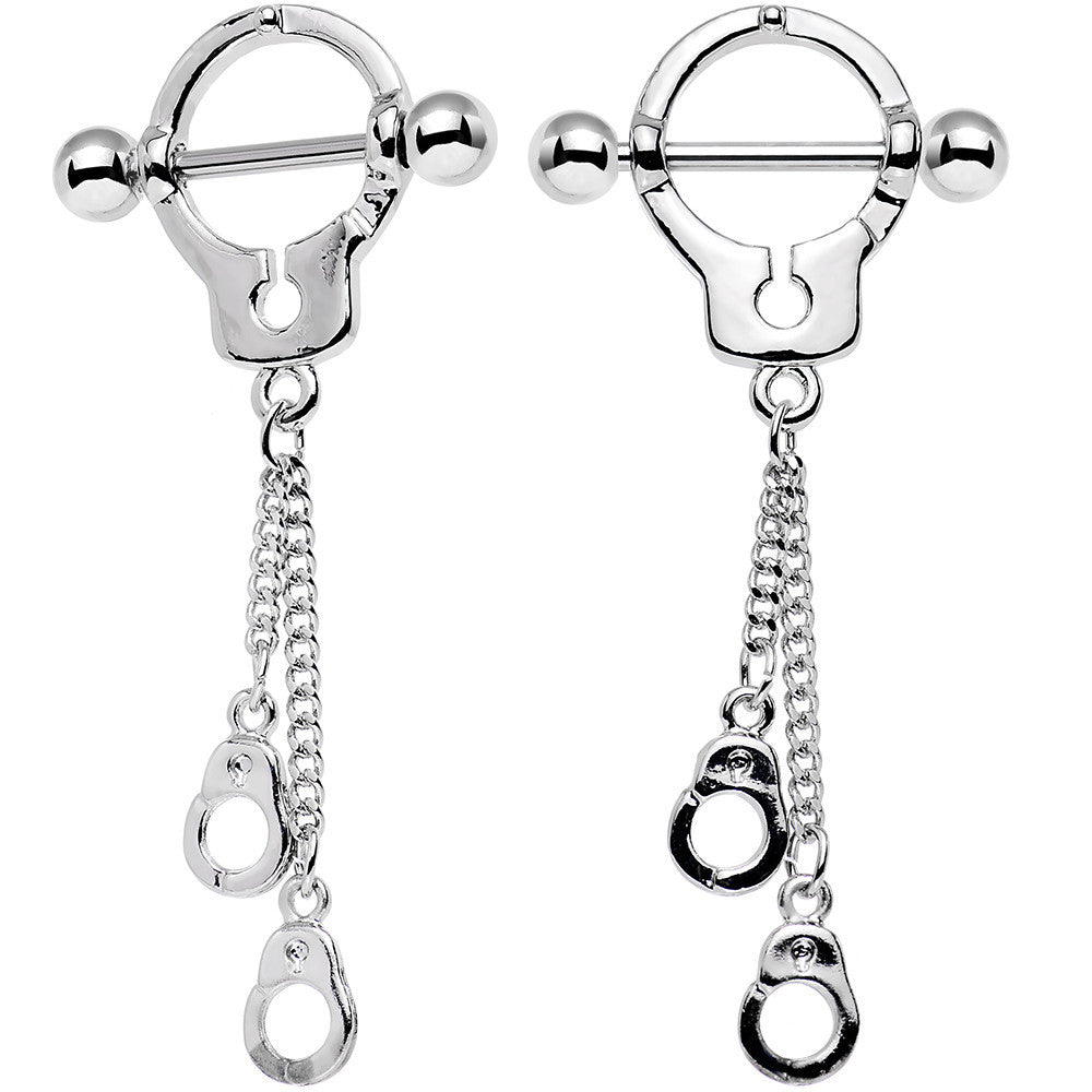 14 Gauge 5/8 Hold Me In Handcuffs Dangle Nipple Shield Set