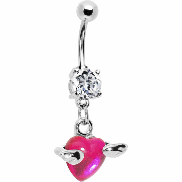 Winged Pink Heart Belly Ring Bodycandy