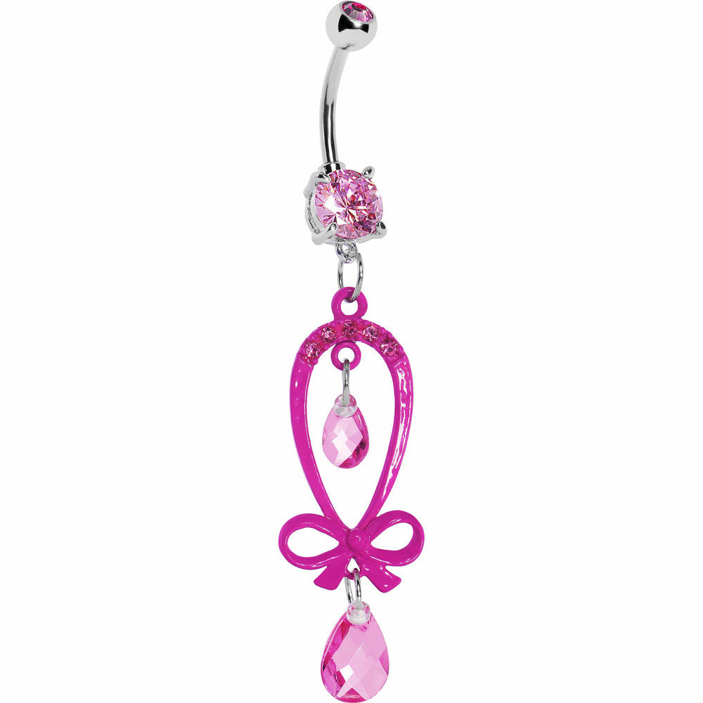 Dazzling Pink Gem Ribbon Dangle Belly Ring