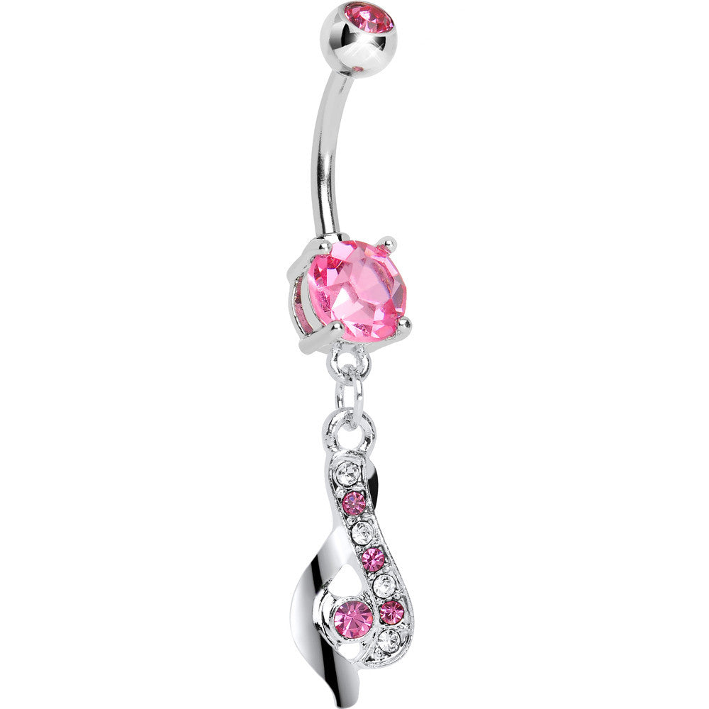 Pink Cz Ribbon Dangle Belly Ring