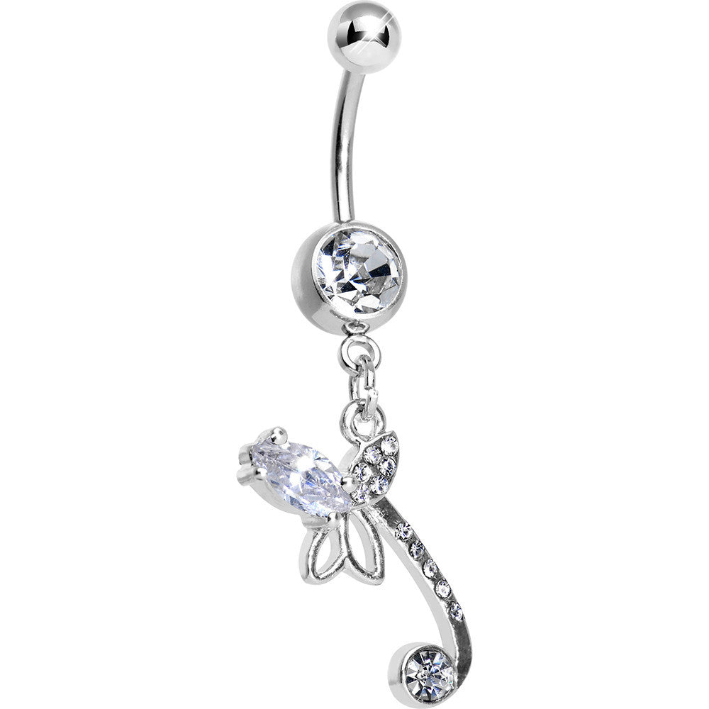 Crystalline Gem Bud Of The Tulip Flower Dangle Belly Ring