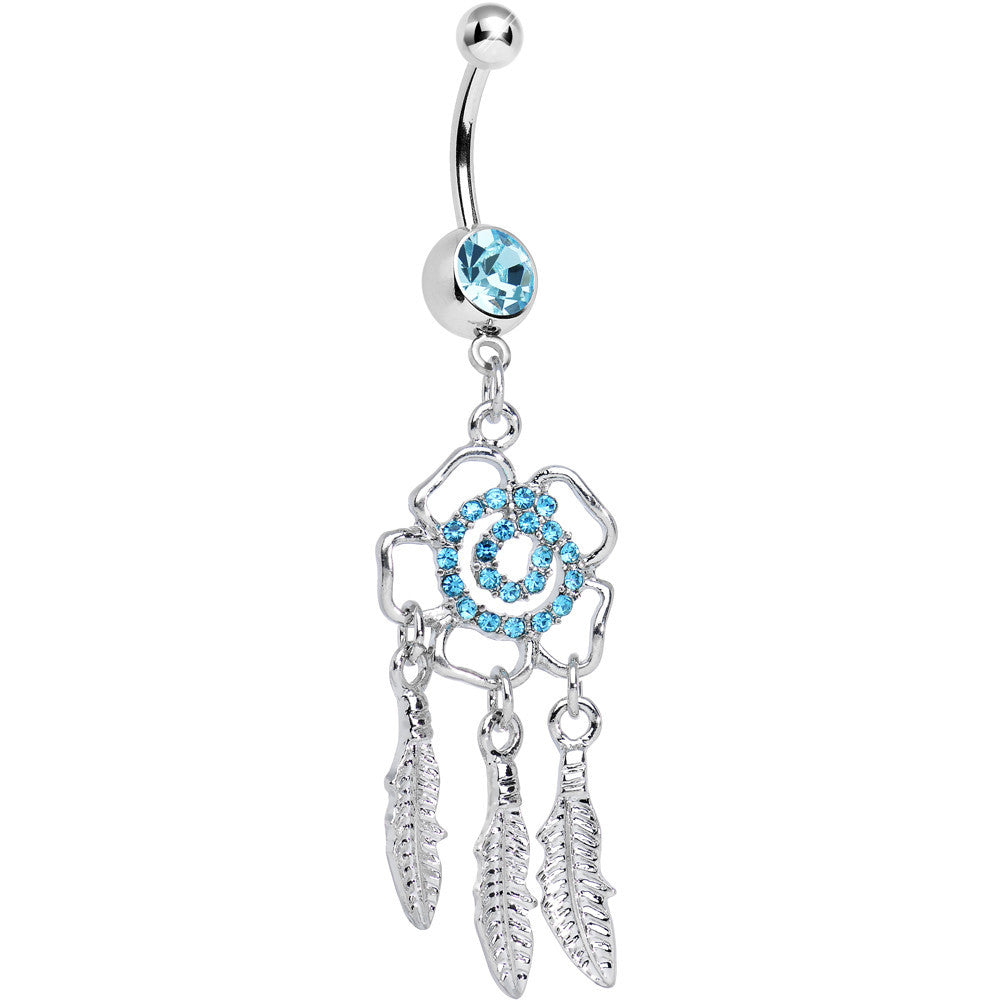 Aqua Gem Hypnotic Spiral Flower Dreamcatcher Belly Ring