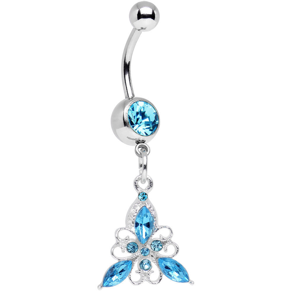 Aqua Gem Thrilling Trillium Flower Dangle Belly Ring