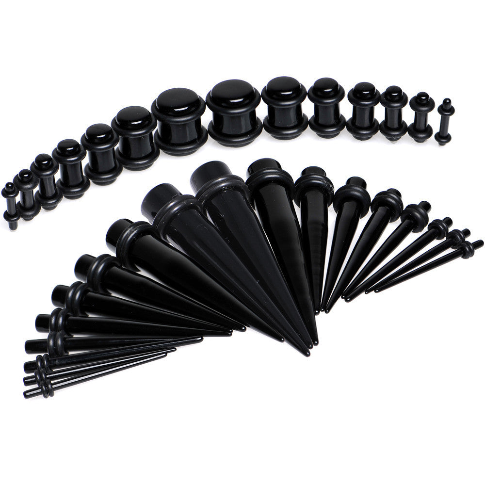 Body Candy 32 Piece Black Acrylic Ear Stretchers Taper Plug Kit 14 to 00 Gauge