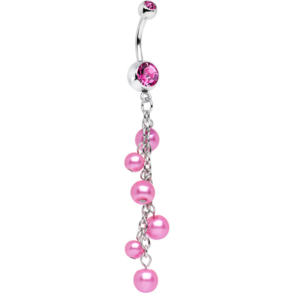 Clear Accent Pink Faux Pearl Shower Drop Dangle Belly Ring