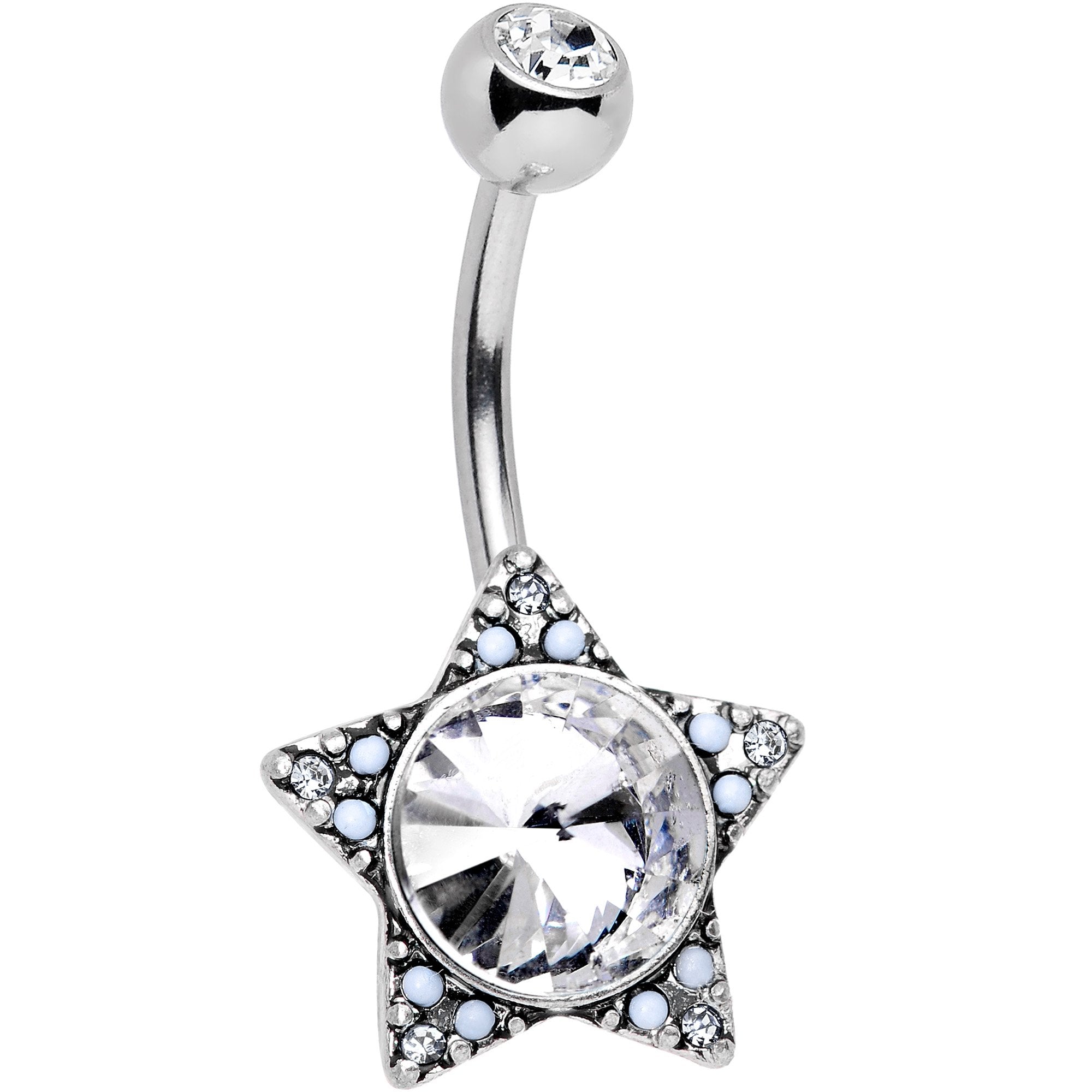 Clear Gem Encrusted Big Star Belly Ring