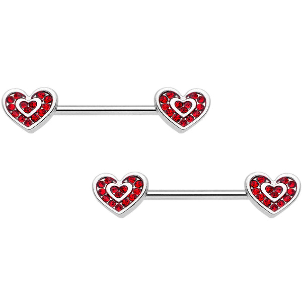 14 Gauge Red CZ Gem Heart Twisted Captive Ring Barbell Nipple Ring