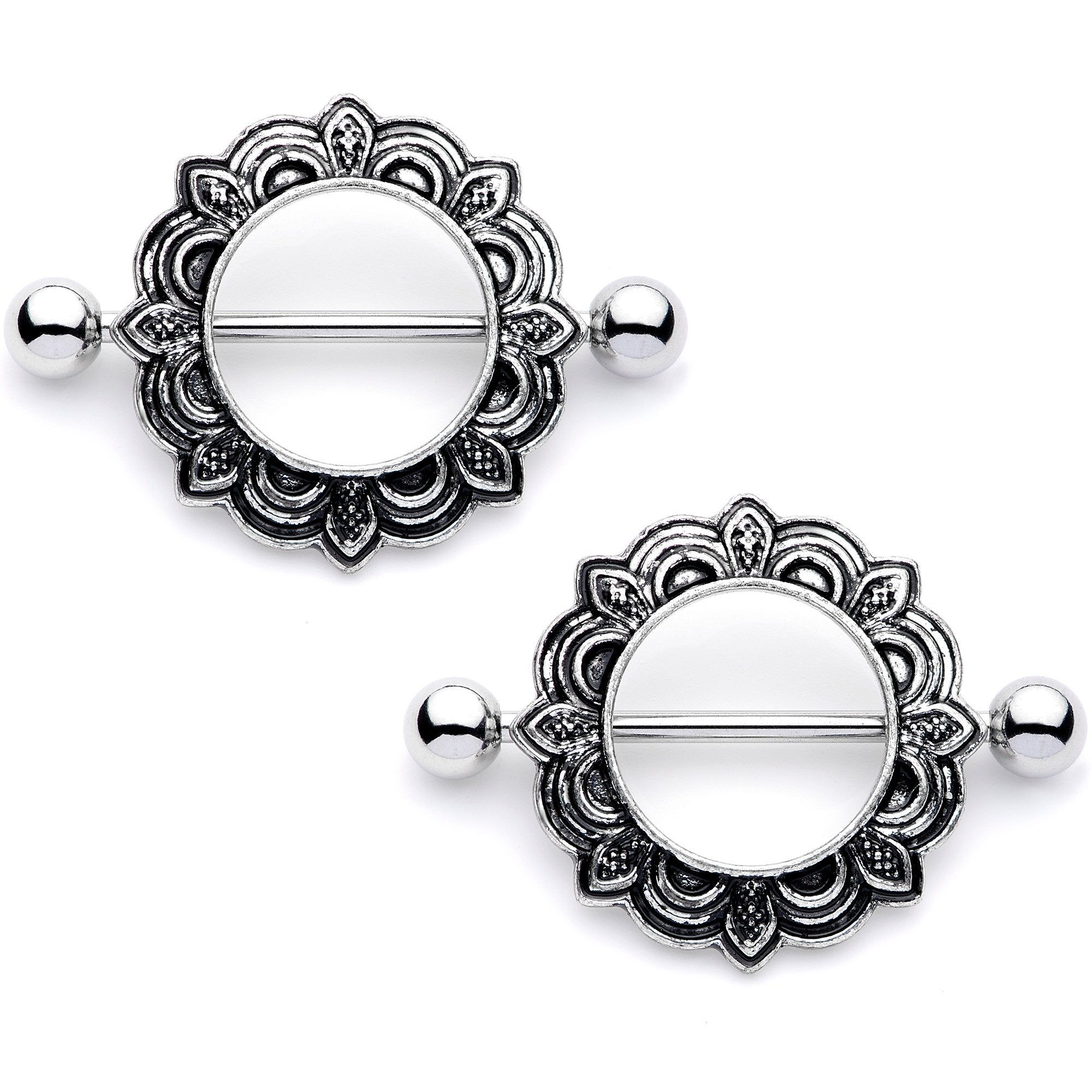 Rising Sun Silver Nipple Shield Pair, Nipple Piercing, Nipple