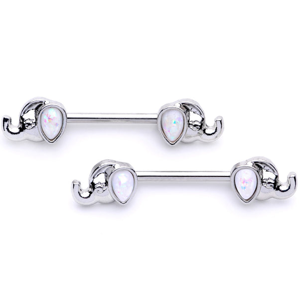 White Faux Opal Heart Captive Ring Straight Barbell Nipple Ring