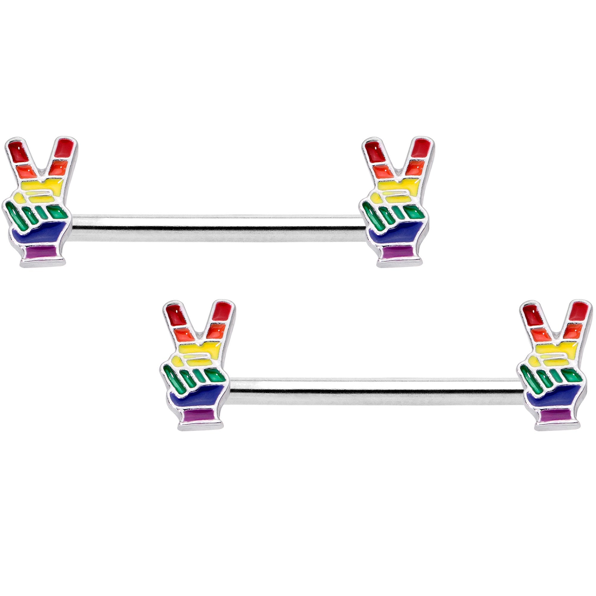 14 Gauge Pride Rainbow Peace Sign Barbell Nipple Ring Set