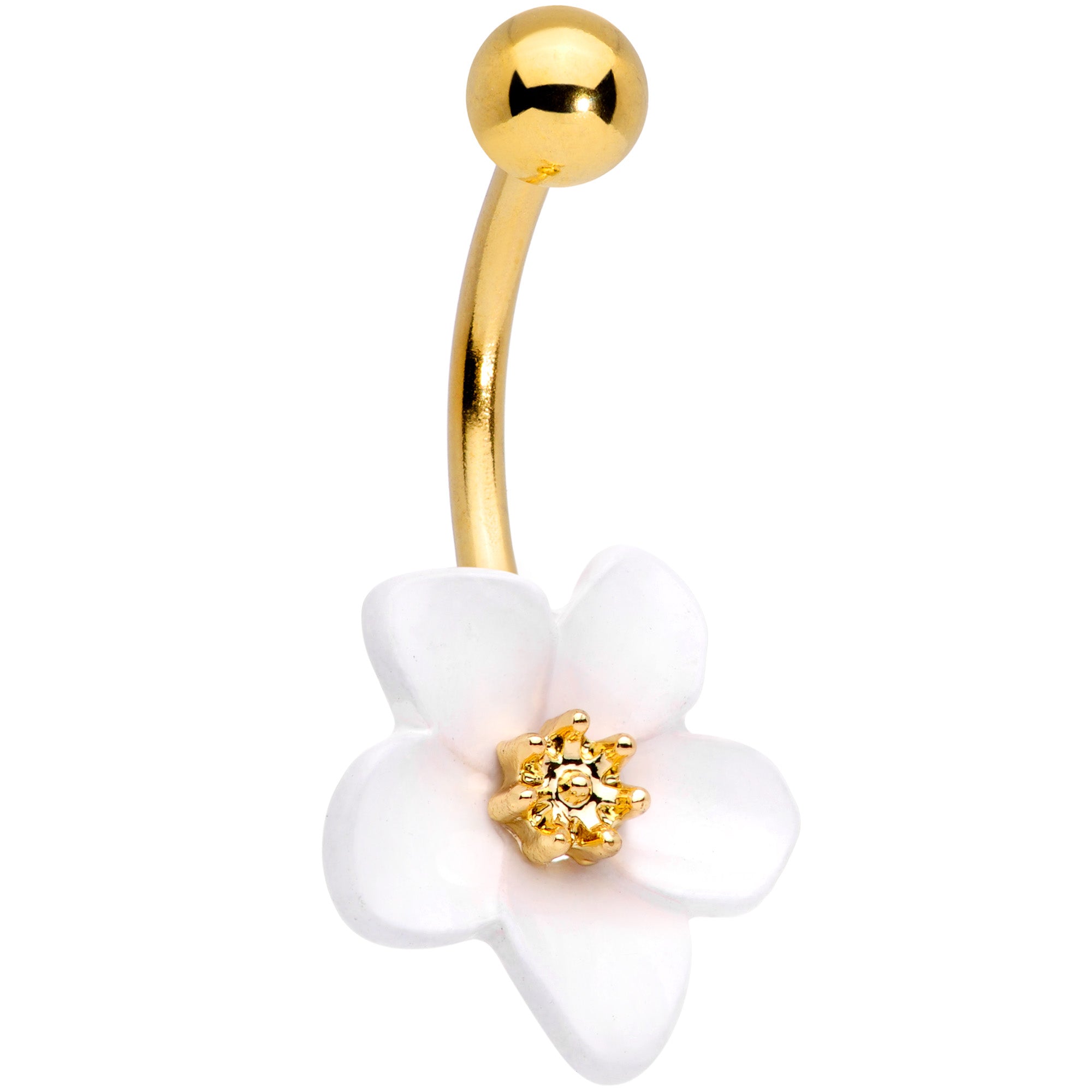 Outlet 14 Karat White Gold Bali Zen Flower Sparkle Belly Button Ring