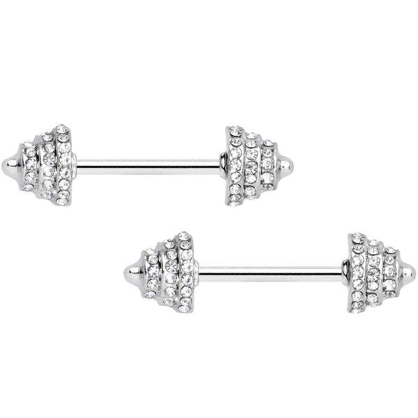 14 Gauge 9/16 Clear Gem Black Bleeding Heart Barbell Nipple Ring Set