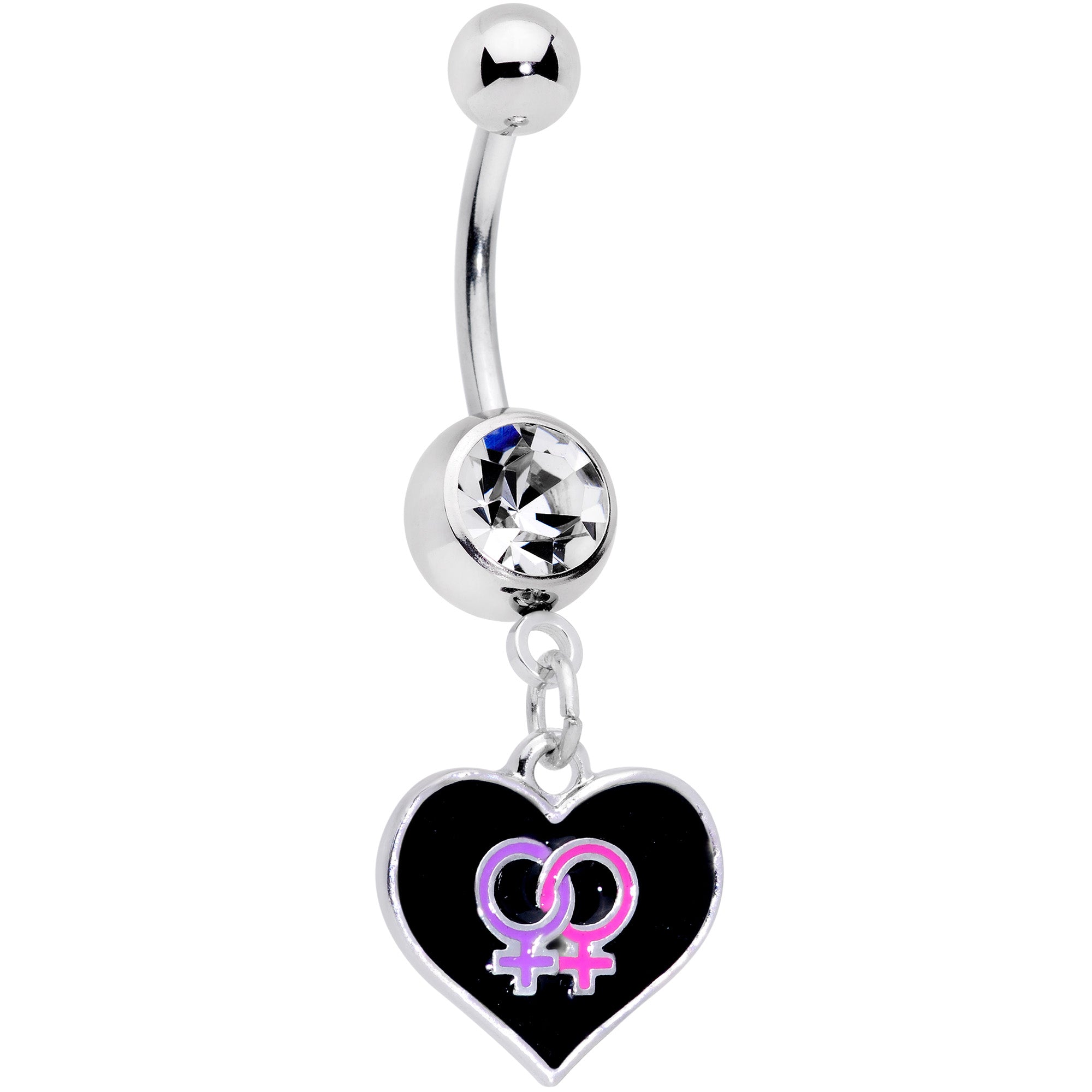 Clear Gem Lesbian Love Heart Dangle Belly Ring