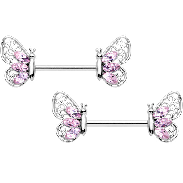 Body Candy Stainless Steel Pink Accent Barbell Nipple Ring Set 14 Gauge  9/16