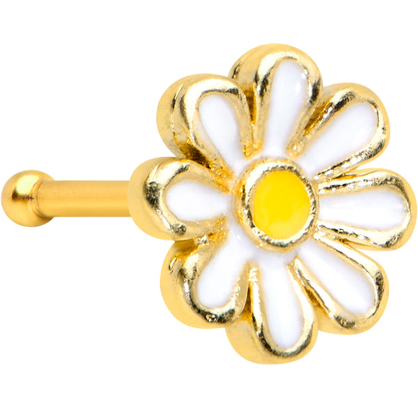 Metal Daisy Flower Stud Earrings - Gold