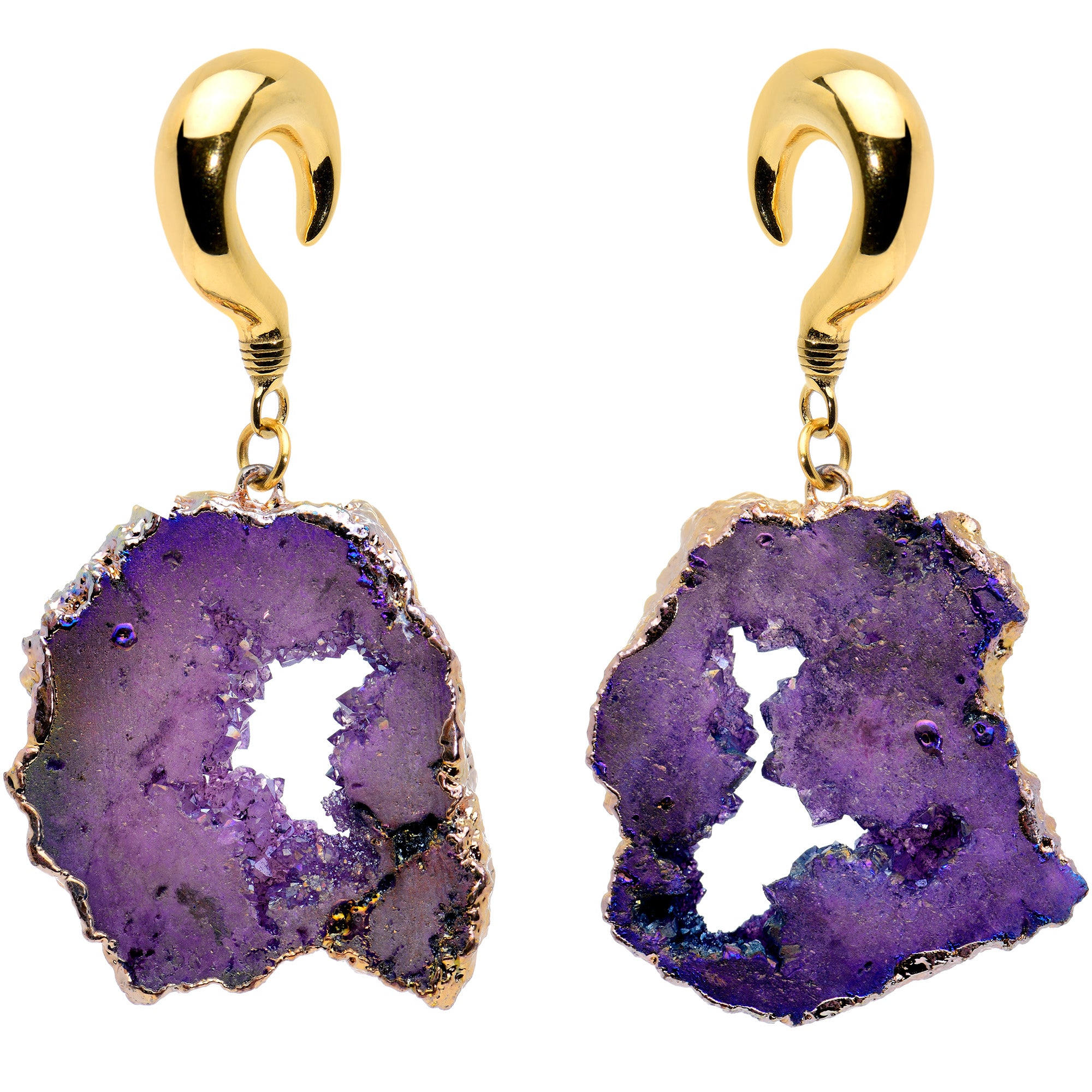 Amethyst Gold Crystal Stone Druzy Hoop Earrings sale - Amethyst Gold Crystal Hoop Earring - Amethyst Druzy Earring - Gold Druzy Hoop Earring