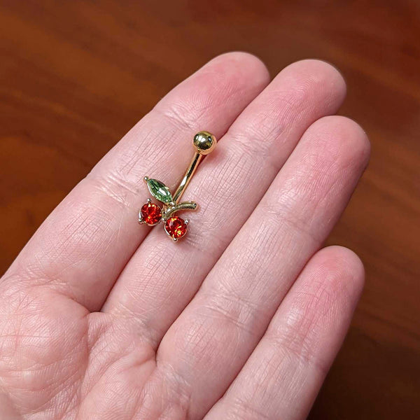 Ruby Red DANGLING CHERRY Belly Ring