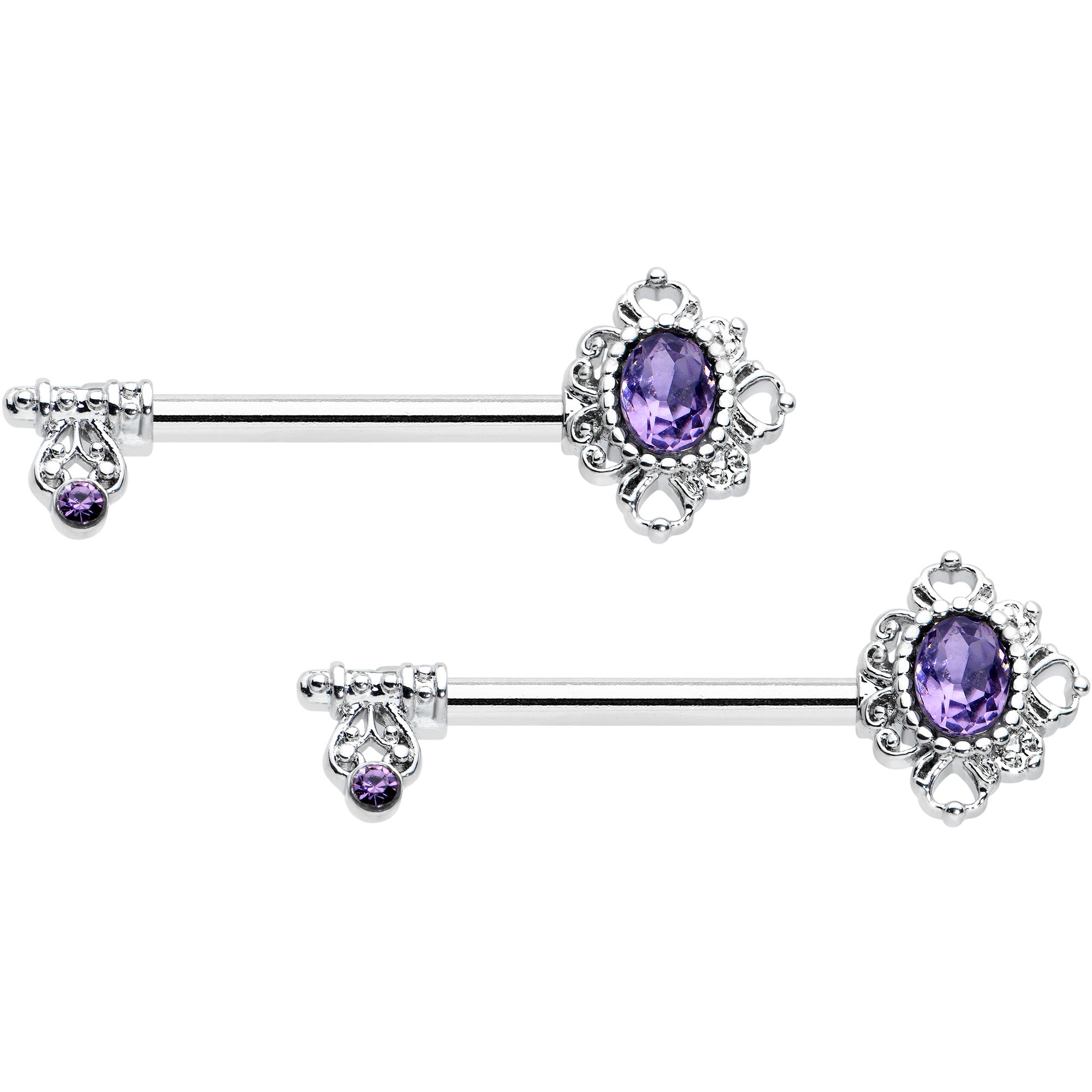 14 Gauge 9/16 Clear Purple Gem Sweet Fish Barbell Nipple Ring Set