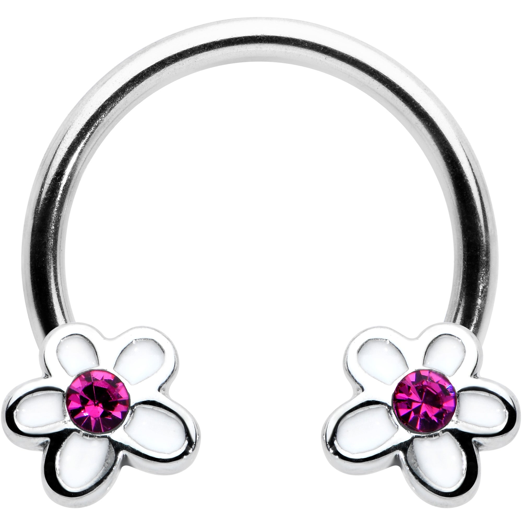 16 Gauge 3/8 Pink Gem Daisy Flowers Horseshoe Circular Barbell