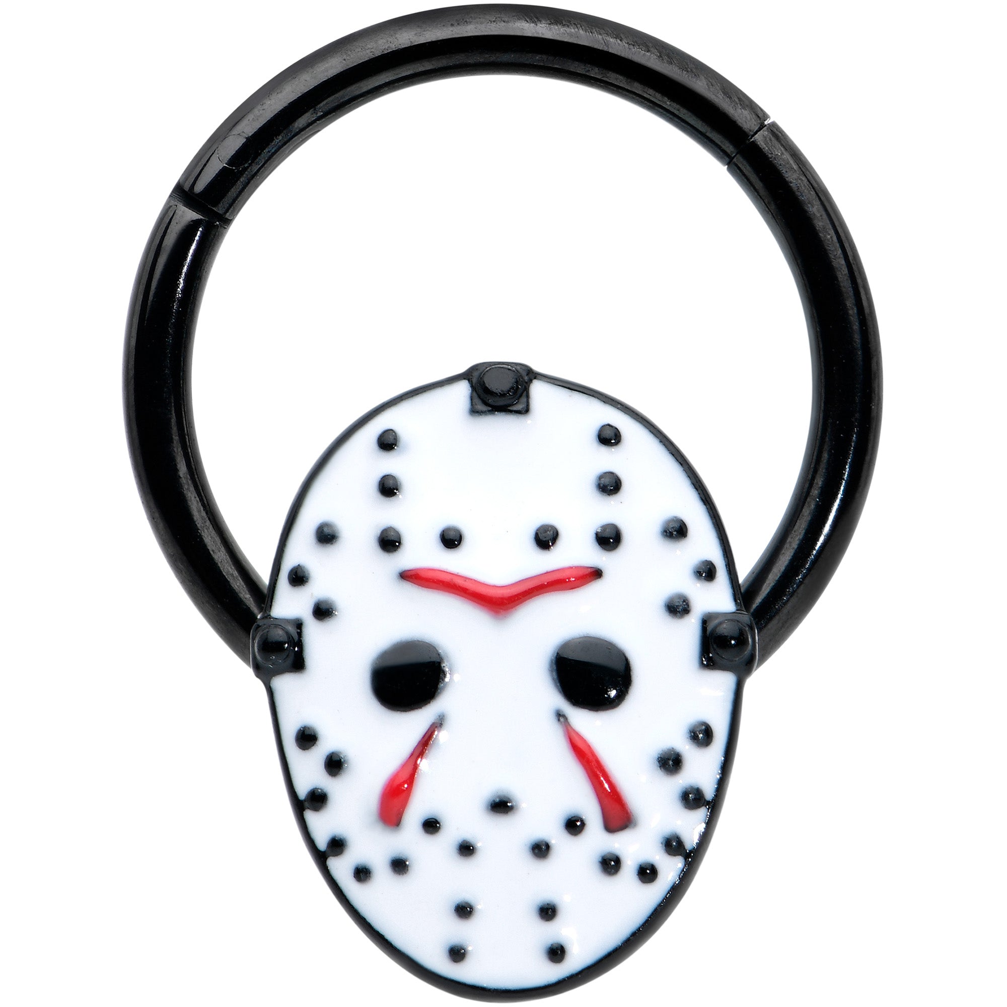 16 Gauge 3/8 Black Licensed Friday the 13th Mask Hinged Segment Ring