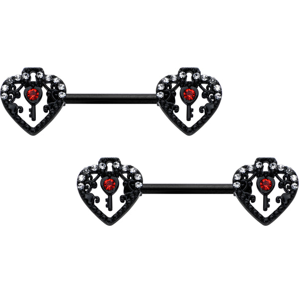 14 Gauge Red CZ Gem Heart Twisted Captive Ring Barbell Nipple Ring
