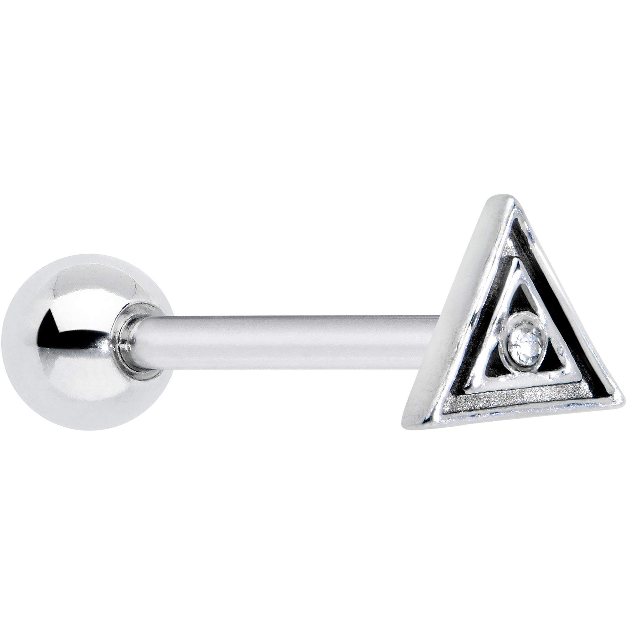 Clear Gem Double Triangle Barbell Tongue Ring