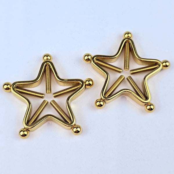 Gold Tone Star Bolt Style Clip on Non Pierced Nipple Ring Set