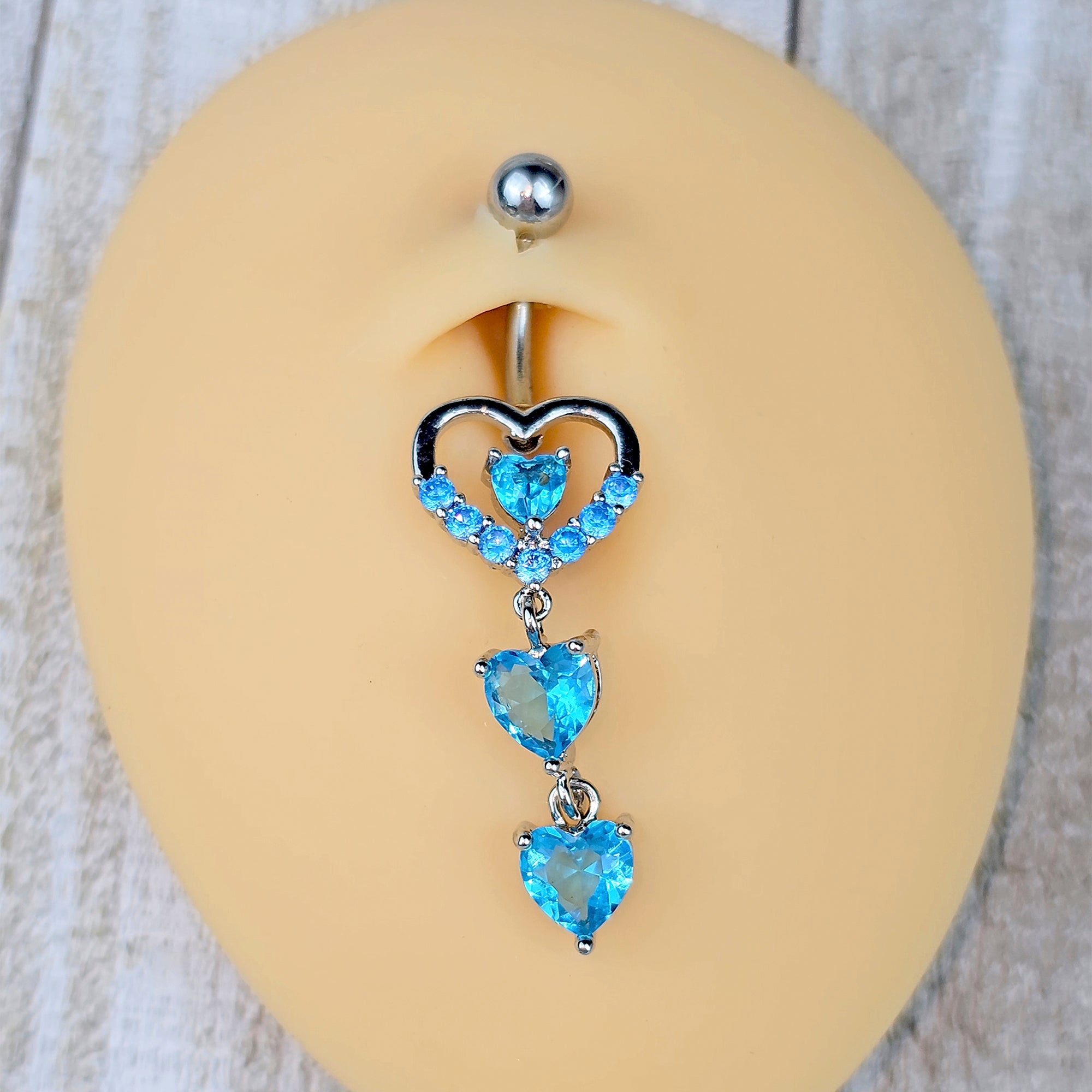 Blue Gem All My Hearts Dangle Belly Ring