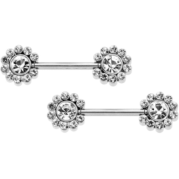 14 Gauge 9/16 Clear CZ Gem Barbell Nipple Ring Set – BodyCandy