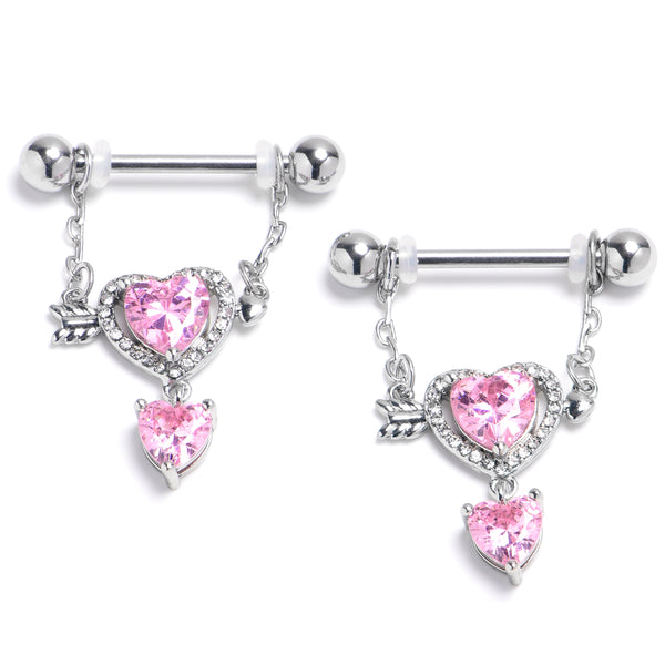 Love Heart & Arrow Dangle Earrings for Women Pink/Rose/Silver