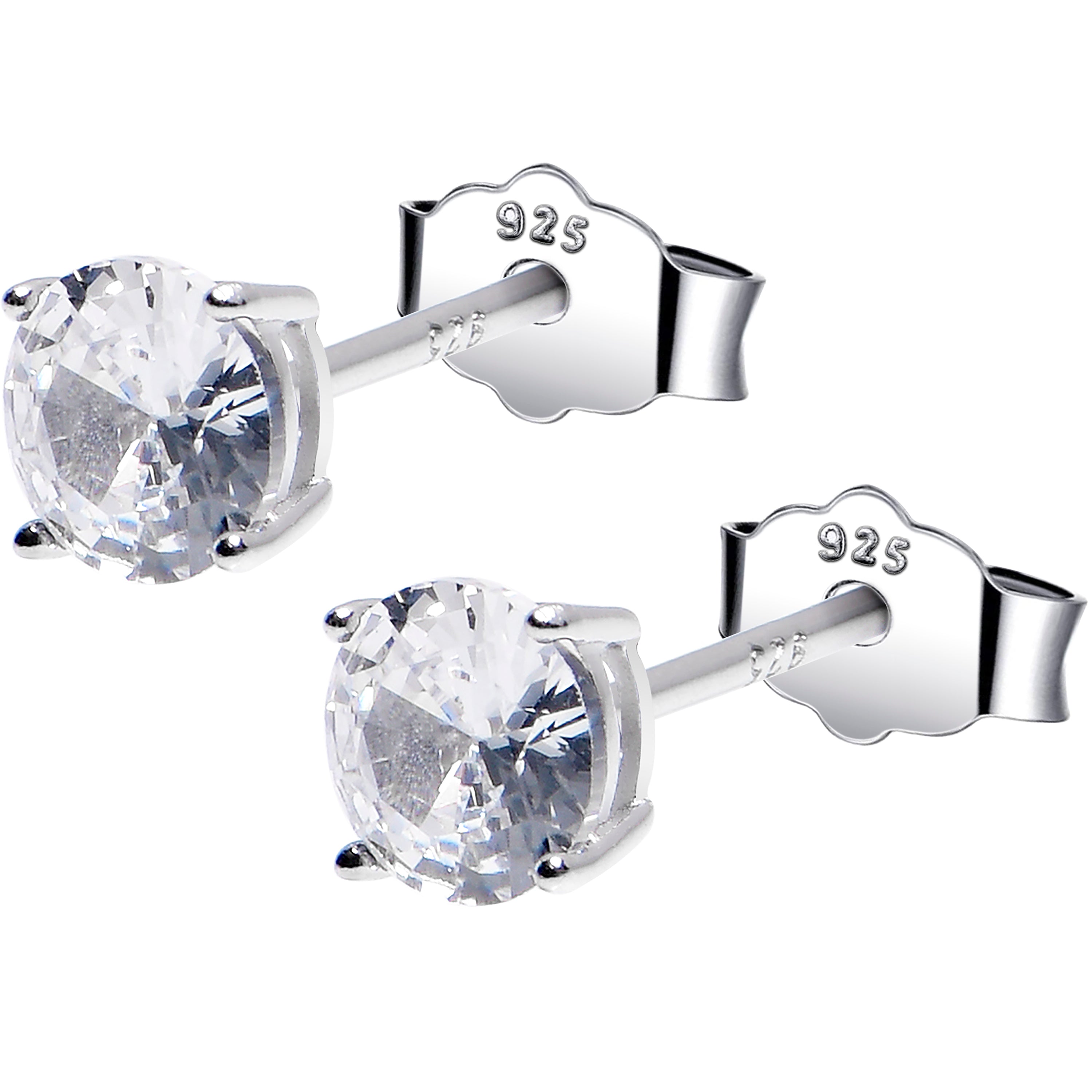 5mm CZ 925 Sterling Silver April Birthstone Stud Earrings