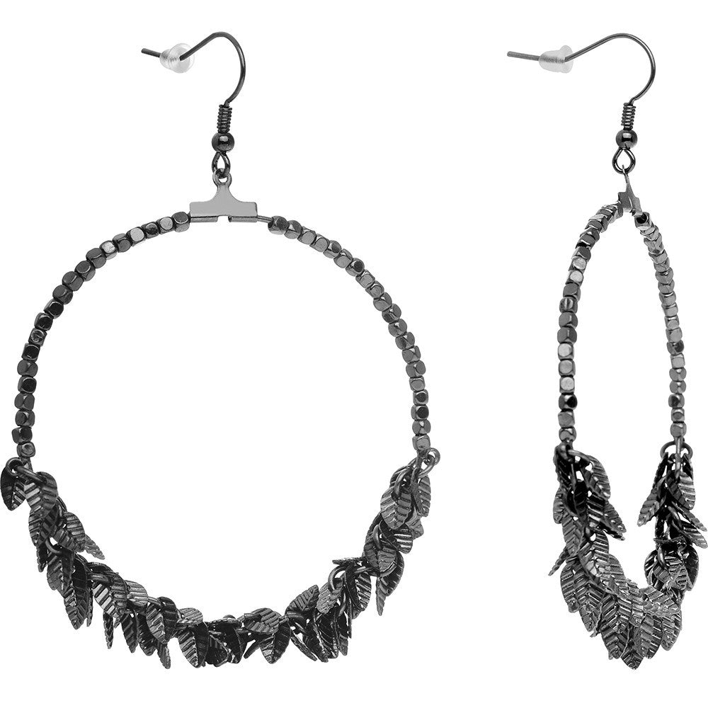 1 1/2 Hematite tone fishhook style earrings featuring a silver