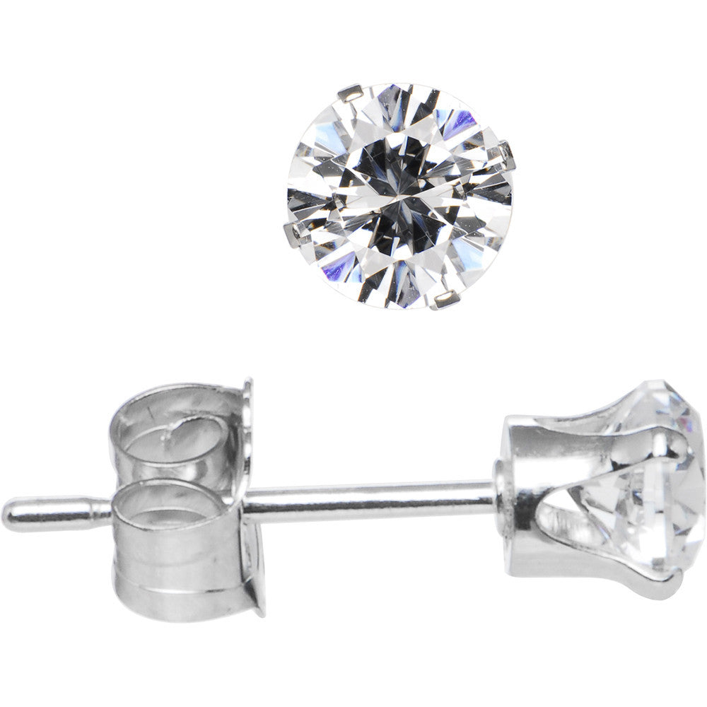 Pair of Implant Grade Titanium offers White Clear Prong Set CZ Stud Earrings 2mm, 2.5mm, 3mm, 4mm, 5mm Stud Earrings