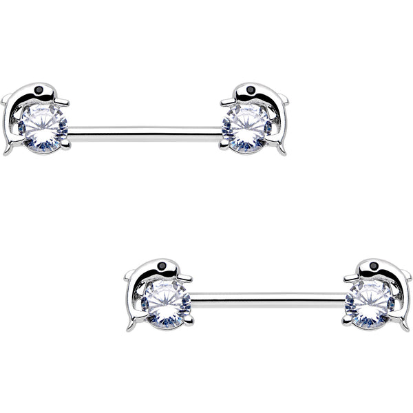 Body Candy Stainless Steel Clear Accent Barbell Nipple Ring Set 14 Gauge  9/16 