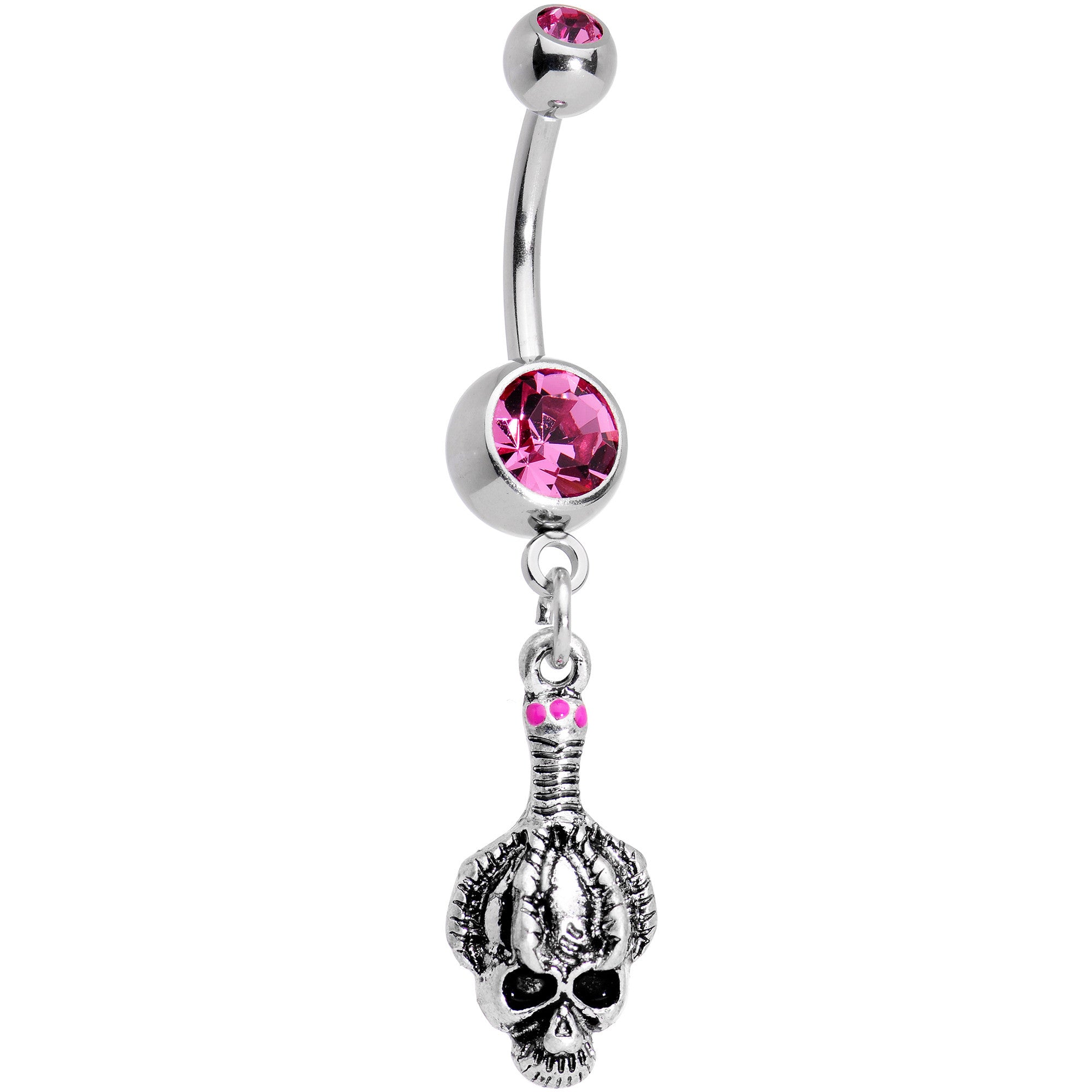 Pink Gem Creepy Shrunken Head Dangle Belly Ring