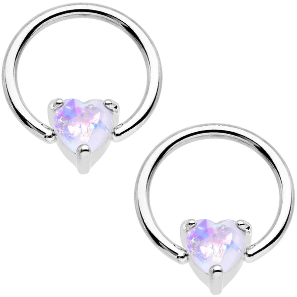 4pcs 14G Nipple Rings Rose Gold Heart White Opal Nipple 