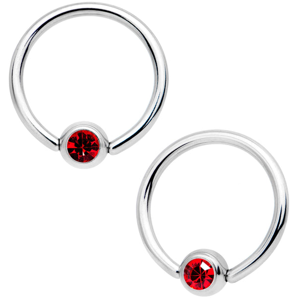 14 Gauge Red CZ Gem Heart Twisted Captive Ring Barbell Nipple Ring