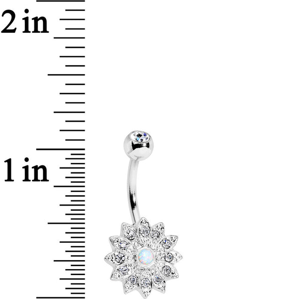 White Faux Opal Clear Gem Steel Fancy Flower Belly Ring Bodycandy