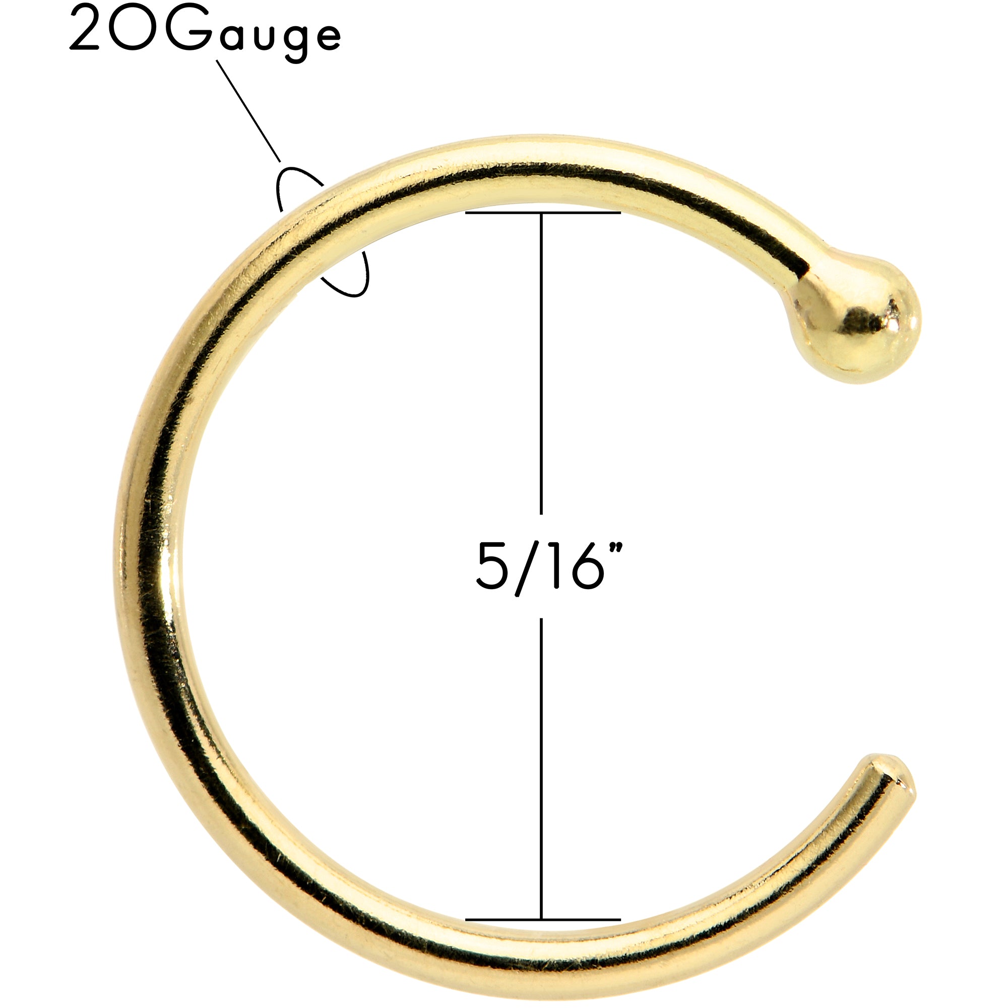 20 Gauge 5/16 Solid 14KT Yellow Gold Nose Hoop