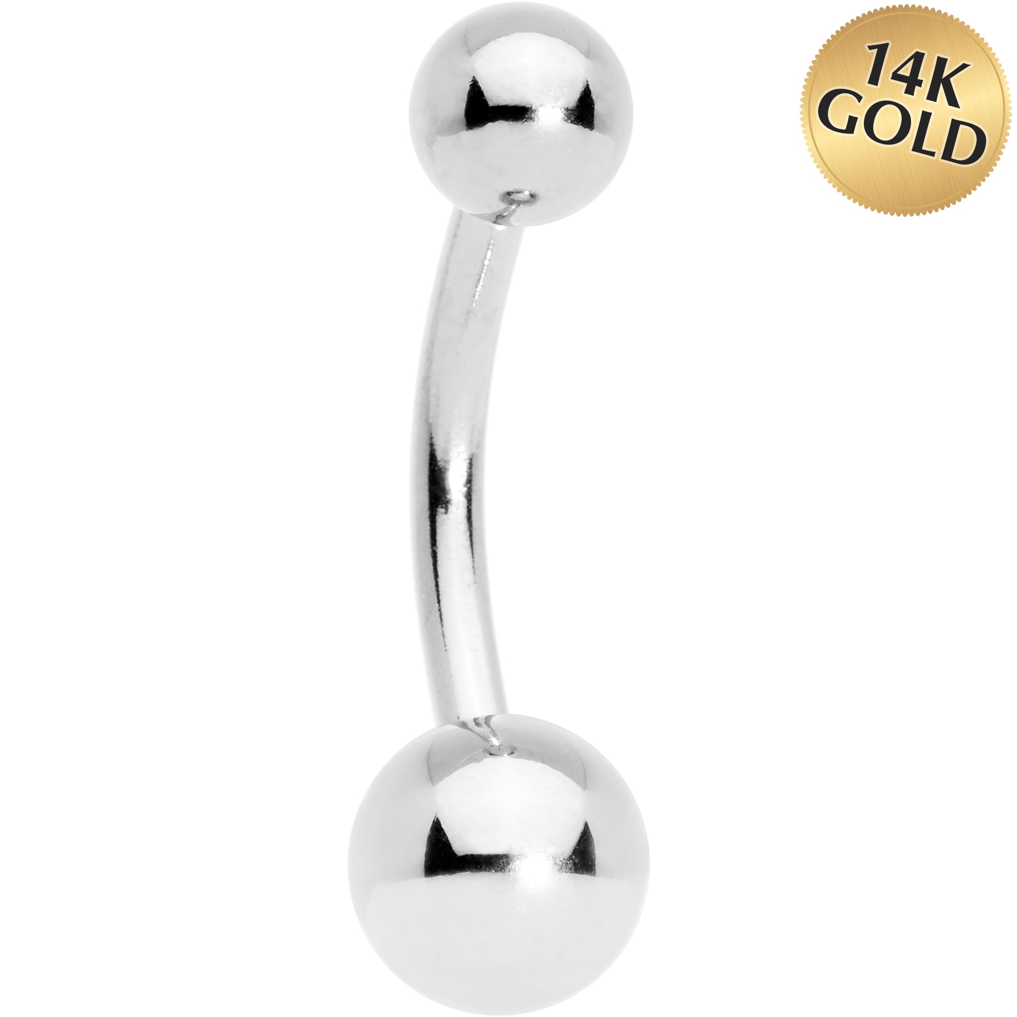 16 Gauge Solid 14kt White GOLD BALL Belly Ring 3/8 6mm/4mm