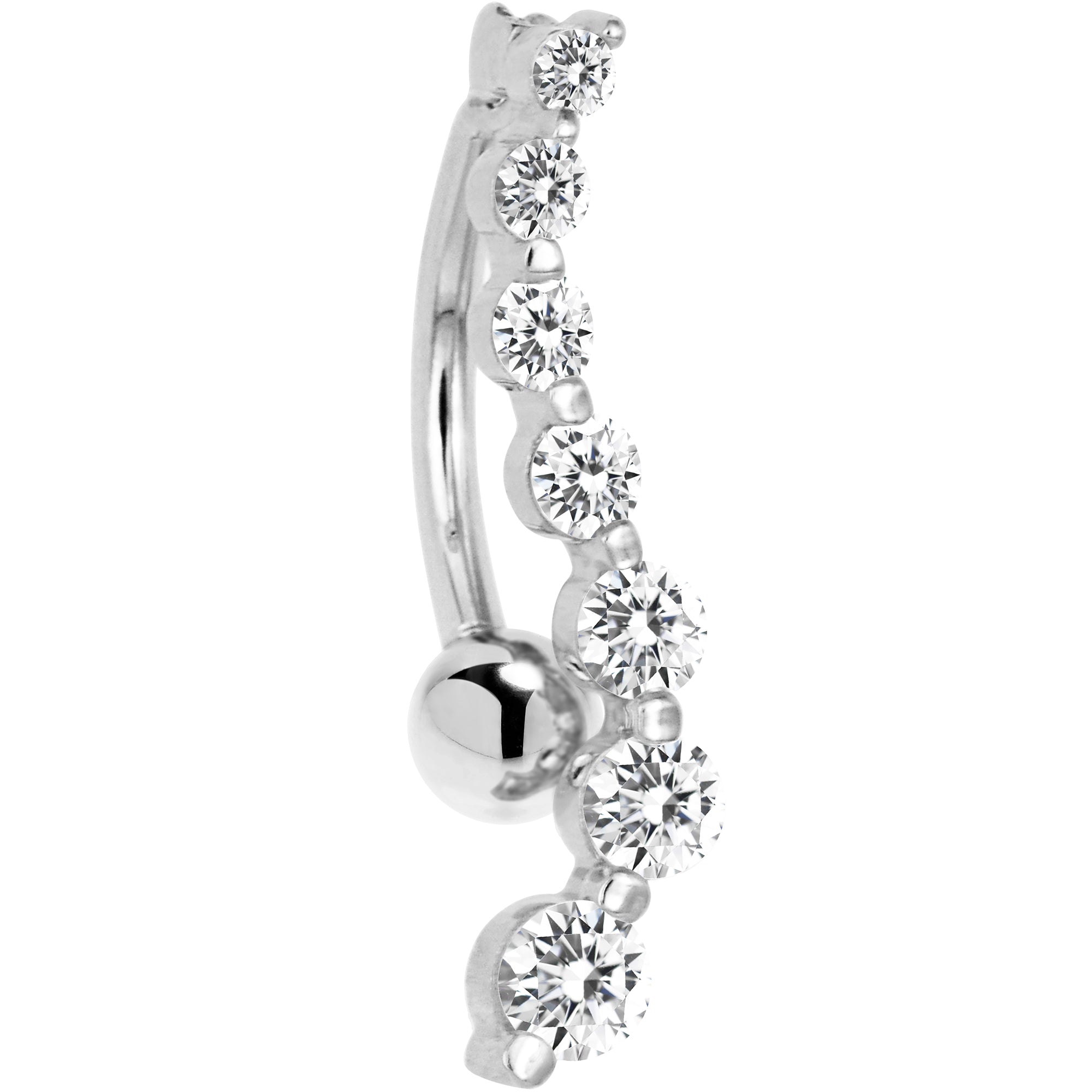 16 Gauge Solid 14kt White Gold Top Mount Cubic Zirconia Journey Belly Ring