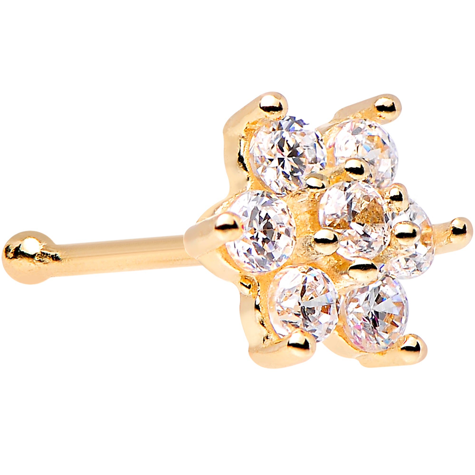 Solid 14kt Yellow Gold Clear Cubic Zirconia Flower Nose Stud