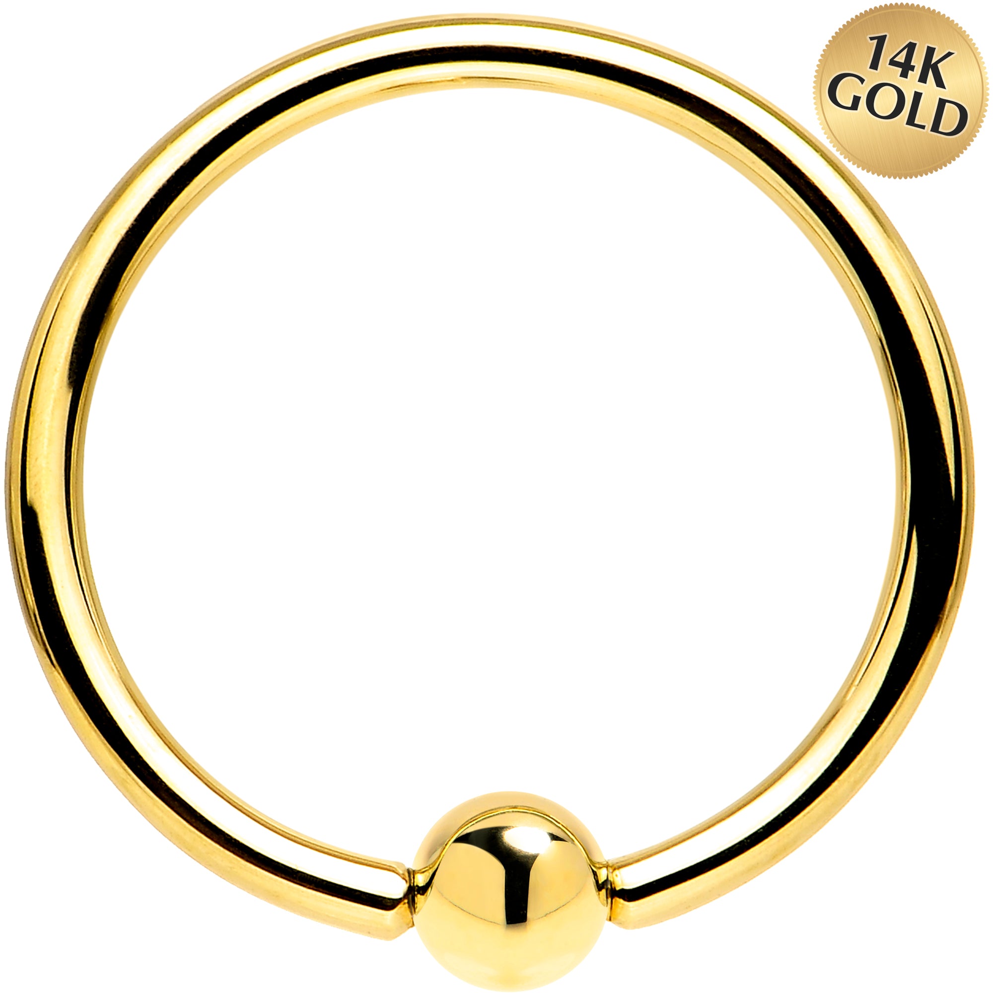 Solid 14kt Yellow Gold 16 Gauge 1/2 Ball Captive Ring 3mm Ball