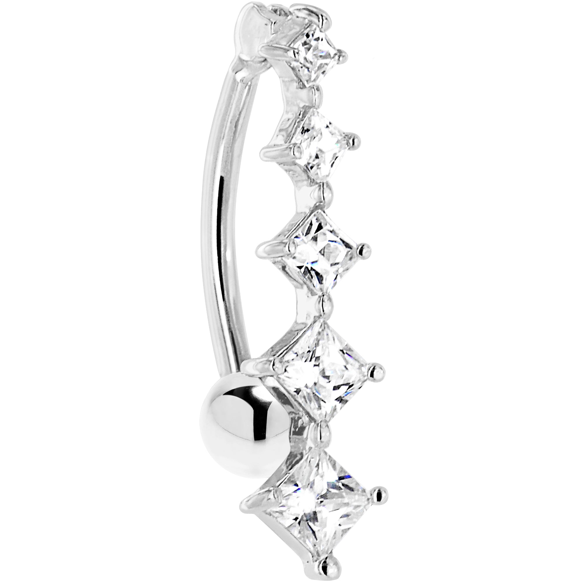 16 Gauge Solid 14KT White Gold TOP MOUNT Cubic Zirconia SQUARE JOURNEY Belly Ring